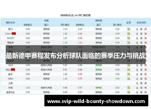 最新德甲赛程发布分析球队面临的赛季压力与挑战 最新德甲赛程发布分析球队面临的赛季压力与挑战