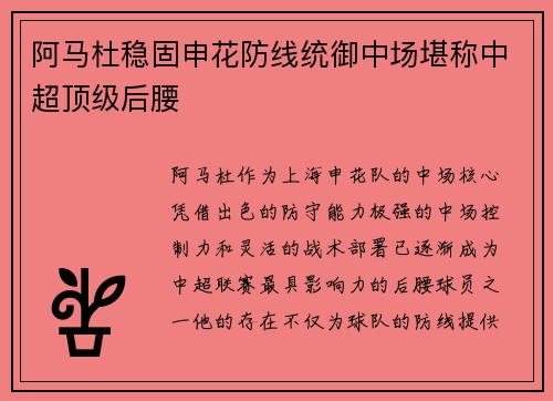 阿马杜稳固申花防线统御中场堪称中超顶级后腰